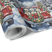Siberian Husky Christmas Red Truck Holiday Geschenkpapier (Rolleneckpunkt)