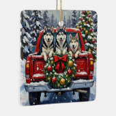 Siberian Husky Christmas Red Truck Holiday Keramikornament (Rechts)