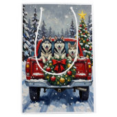 Siberian Husky Christmas Red Truck Holiday Mittlere Geschenktüte (Vorderseite)