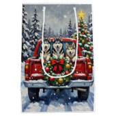 Siberian Husky Christmas Red Truck Holiday Mittlere Geschenktüte (Rückseite)