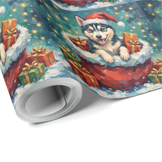 Siberian Husky Christmas Santa Bag Adventure Geschenkpapier (Rolleneckpunkt)