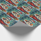 Siberian Husky Christmas Santa Bag Adventure Geschenkpapier (Ecke)
