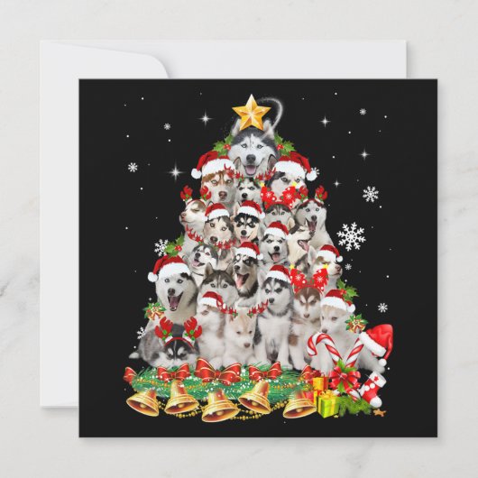 Siberian husky christmas tree lights Dog Xmas Einladung (Vorderseite)