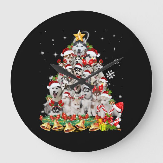 Siberian husky christmas tree lights | dog xmas große wanduhr (Vorderseite)
