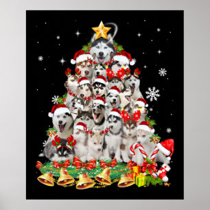 Siberian husky christmas tree lights Dog Xmas Poster