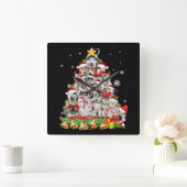Siberian husky christmas tree lights Dog Xmas Quadratische Wanduhr (Zuhause)