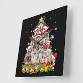 Siberian husky christmas tree lights Dog Xmas Quadratische Wanduhr (Winkel)