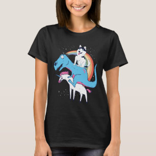 Siberian Husky Dinosaur Riding Unicorn Rex Husky T-Shirt