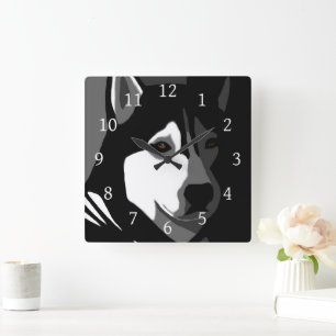 Siberian Husky Dog 162 Quadratische Wanduhr