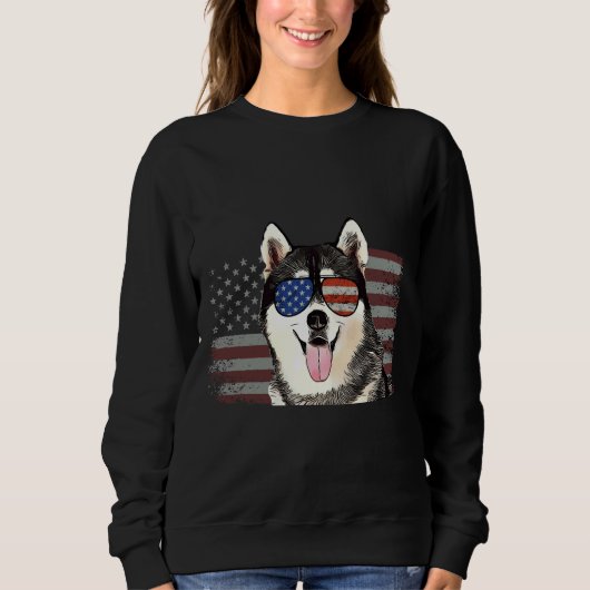 Siberian Husky Dog 4. Juli Retro Usa American Fla Sweatshirt (Vorderseite)