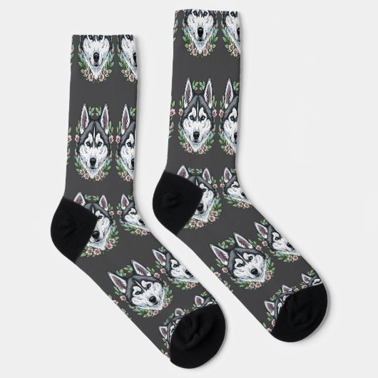 Siberian Husky Dog And Mountain Laurel Flowers Socken (Rechts)