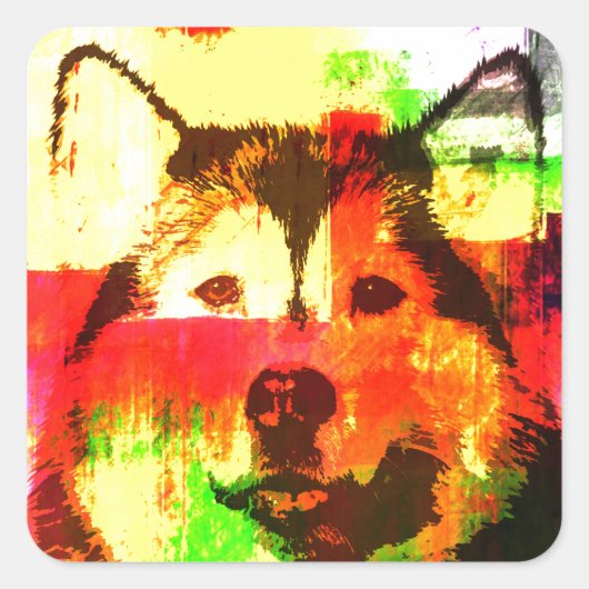Siberian Husky Dog Art Quadratischer Aufkleber (Vorderseite)
