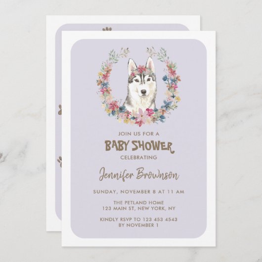 Siberian Husky Dog Baby Dusche Einladung (Vorne/Hinten)