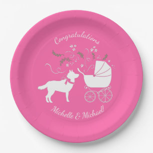 Siberian Husky Dog Baby Dusche Puppy Pink Girl Pappteller