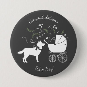Siberian Husky Dog Baby Dusche Welpe Gray Button