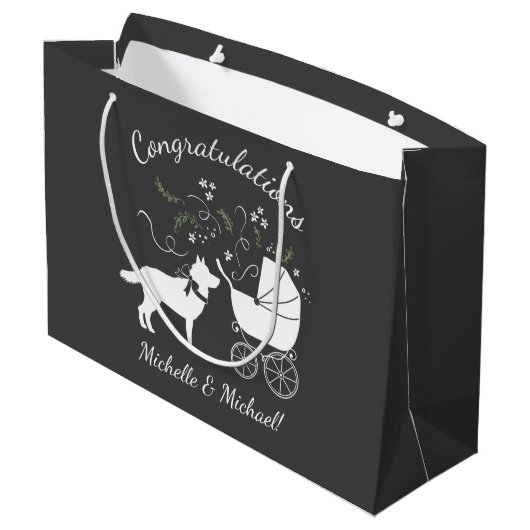 Siberian Husky Dog Baby Dusche Welpe Gray Große Geschenktüte (Rückseite Schrägansicht)