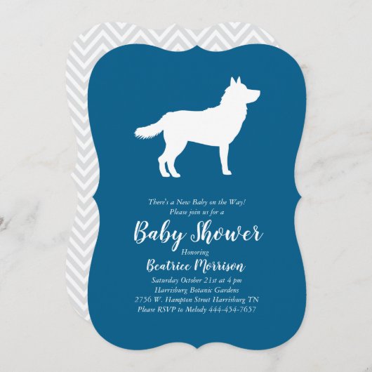 Siberian Husky Dog Baby Shower Blue Boy Einladung (Vorne/Hinten)