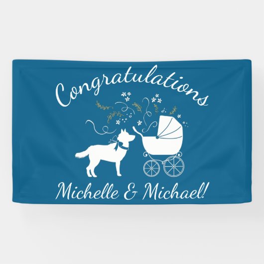 Siberian Husky Dog Baby Shower Welpe Blue Boy Banner (Horizontal)