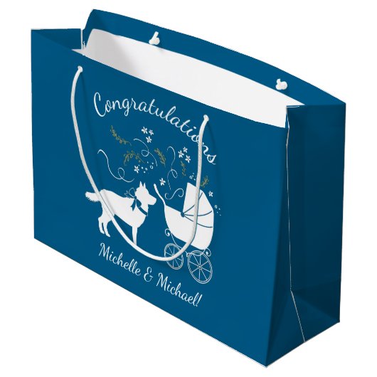 Siberian Husky Dog Baby Shower Welpe Blue Boy Große Geschenktüte (Rückseite Schrägansicht)