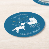 Siberian Husky Dog Baby Shower Welpe Blue Boy Runder Pappuntersetzer (Angewinkelt)