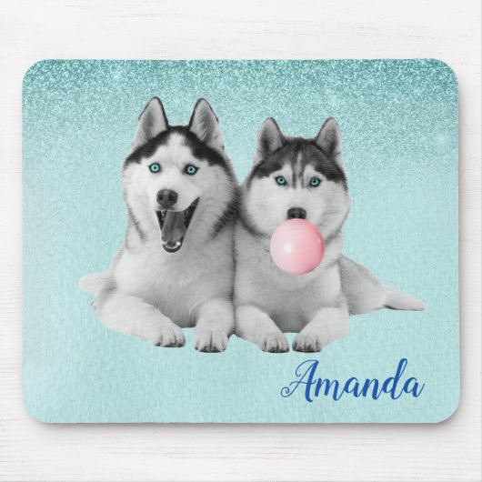Siberian Husky Dog Blue Bubble Gum Mousepad (Vorne)