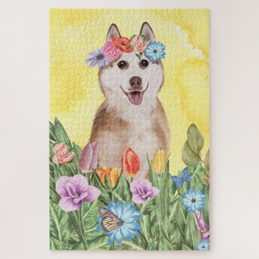Siberian Husky Dog Blume Puzzle (Vertikal)