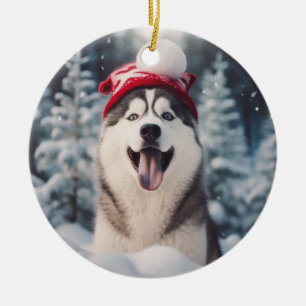 Siberian Husky Dog Christmas Keepake Keramik Ornament