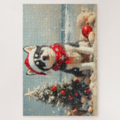 Siberian Husky Dog Christmas Vintag Beach Puzzle (Vertikal)