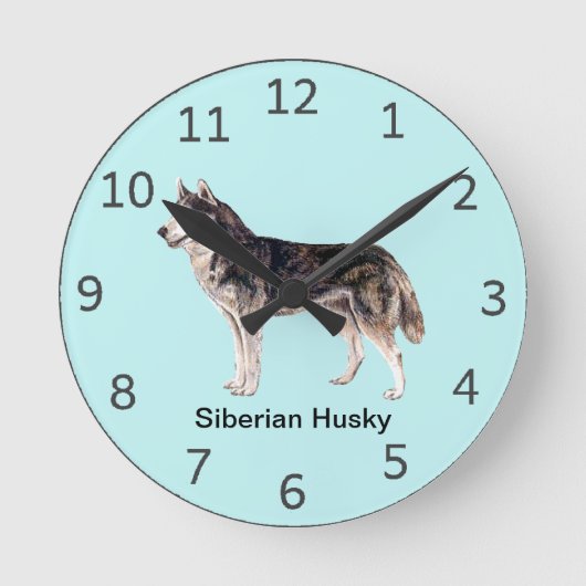 Siberian Husky Dog Clock Runde Wanduhr (Vorderseite)