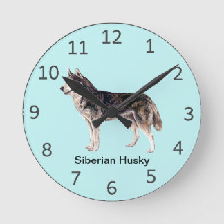 Siberian Husky Dog Clock Runde Wanduhr