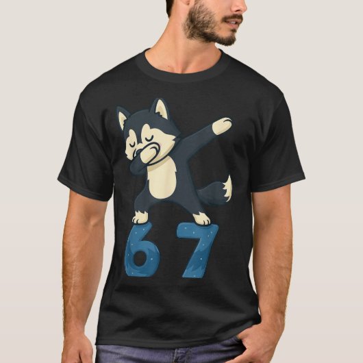 Siberian Husky Dog Dabbing 67 Meme Six Seven Funny T-Shirt (Vorderseite)
