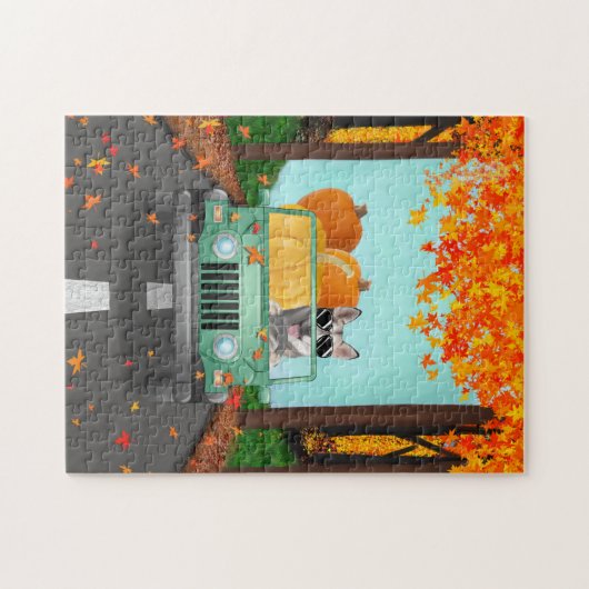 Siberian Husky Dog Fall Pumpkin Puzzle (Horizontal)