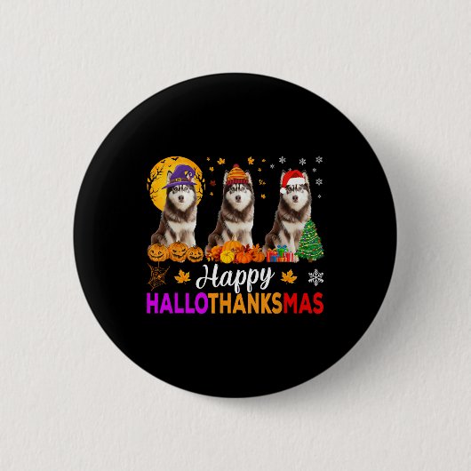 Siberian Husky Dog Halloween Weihnachtsdank Button (Vorderseite)