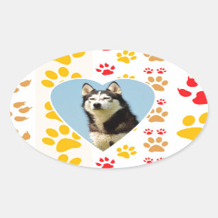 Siberian Husky Dog Heart Paws Print Ovaler Aufkleber
