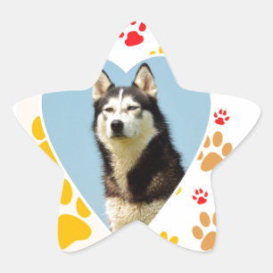 Siberian Husky Dog Heart Paws Print Stern-Aufkleber