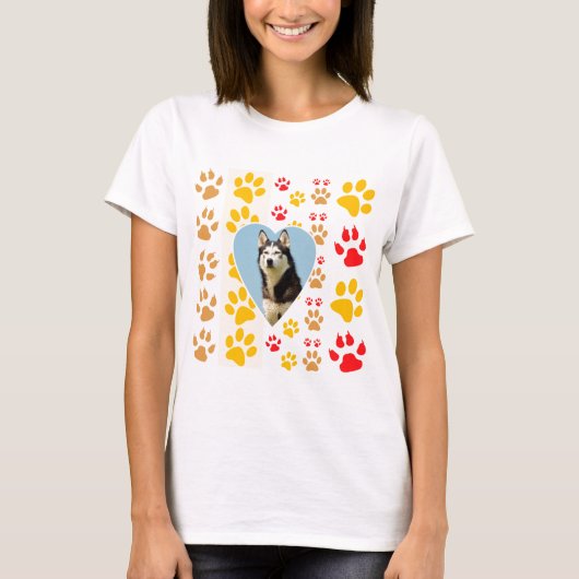Siberian Husky Dog Heart Paws Print T-Shirt (Vorderseite)