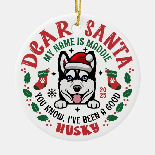 Siberian Husky Dog Individuelle Name Weihnachten R Keramik Ornament (Vorne)