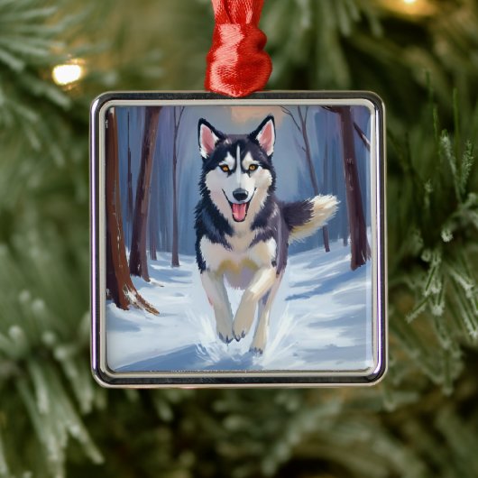 Siberian Husky | Dog Painting Winter Ornament Aus Metall (Baum)