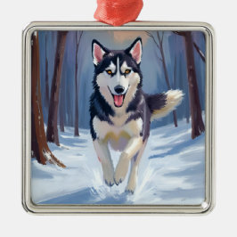 Siberian Husky | Dog Painting Winter Ornament Aus Metall