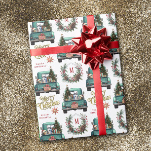 Siberian Husky Dog Retro Truck Monogramm Weihnacht Geschenkpapier