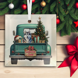 Siberian Husky Dog Retro Truck Weihnachten Ornament Aus Glas