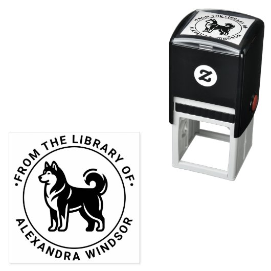 Siberian Husky Dog Stehend Silh Library Book Name Permastempel (Beispiel)