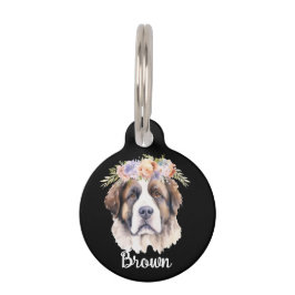 Siberian Husky Dog Watercolor Blume Round Pet Tag Haustiermarke