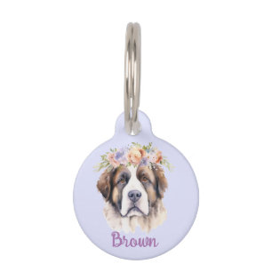 Siberian Husky Dog Watercolor Blume Round Pet Tag Haustiermarke