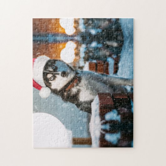Siberian Husky dog wearing santa hat Puzzle (Vertikal)