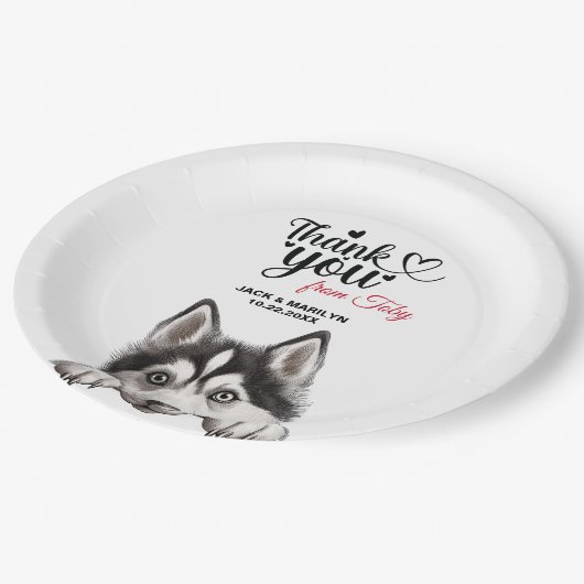 Siberian Husky Dog Wedding Vielen Dank Pappteller (Schrägansicht)