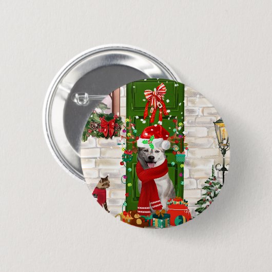 Siberian Husky Dog Weihnachten Button (Vorne & Hinten)