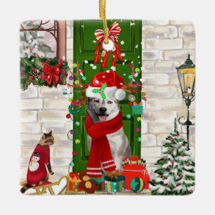 Siberian Husky Dog Weihnachten Keramikornament