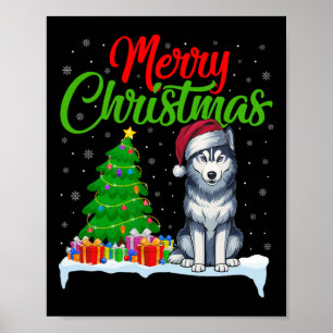 Siberian Husky Dog Weihnachtsbaum Licht Funny Xmas Poster