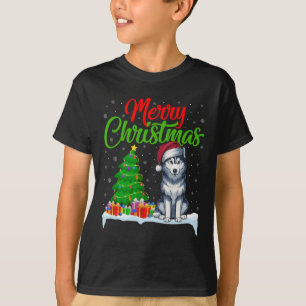 Siberian Husky Dog Weihnachtsbaum Licht Funny Xmas T-Shirt